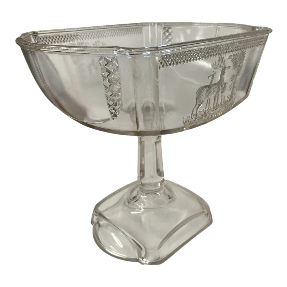 EAPG 1884 McKee & Bros Band Diamond Deer & Doe Deer & Pine Tree Compote